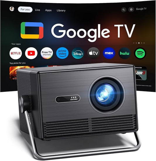 2000 ANSI Lumen Outdoor Projector Official Licensed Google TV Full HD 4K , Smart Projector with Wifi and Bluetooth, Auto Focus, Dolby Sound,Built-in Apps,HAPPRUN Home Theater for Phone/TV Stick/PC/PS5