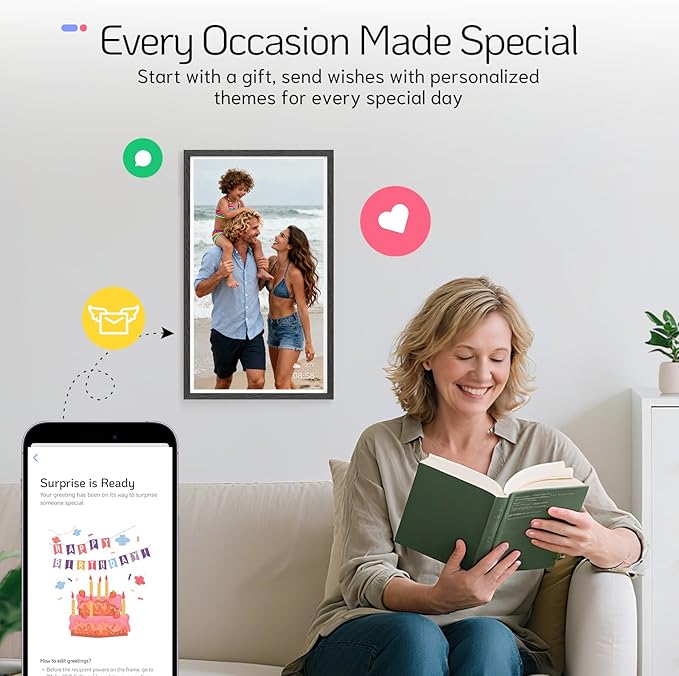 NexFoto 32 Inch Touchscreen Large Digital Picture Frame, 64GB WiFi Digital Photo Frame FHD 1920 * 1080, Add Photos from Google Photos, Upload Videos Instantly, for Housewarming/Birthday, Black Wood