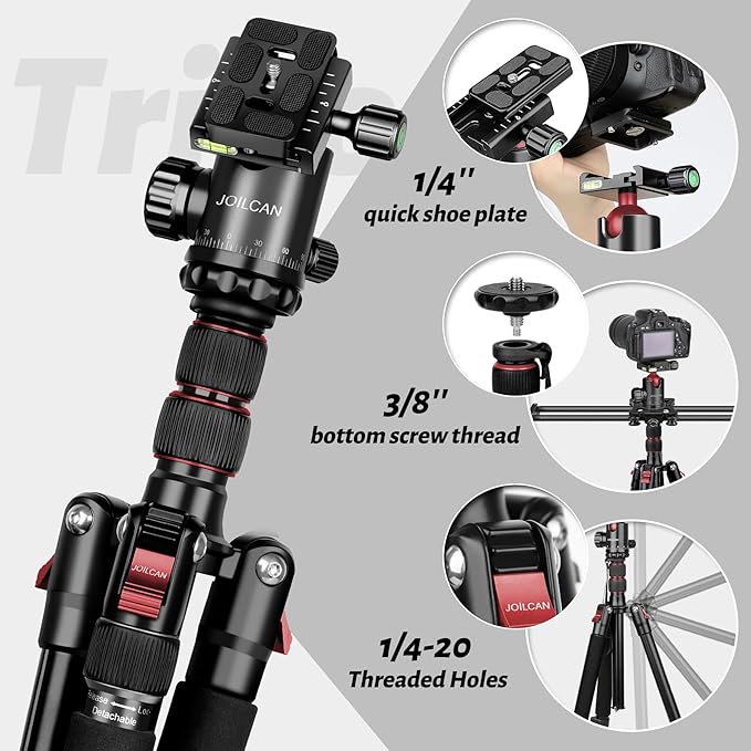 JOILCAN Tripod for Camera, 81" Aluminum Camera Tripod Monopod for DSLR, Heavy Duty Travel Tripods for Spotting Scope Binoculars Laser Level, Payload 35Lb