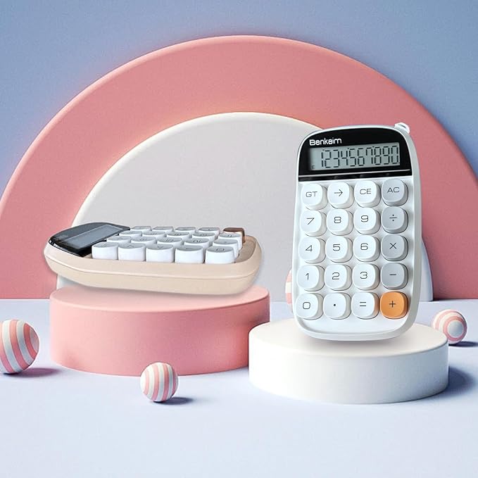 Benkaim Desktop Calculator - Basic Standard 10 Digit Large LCD Display, Cute Desk Accessory for School, Office and Business Use (White)