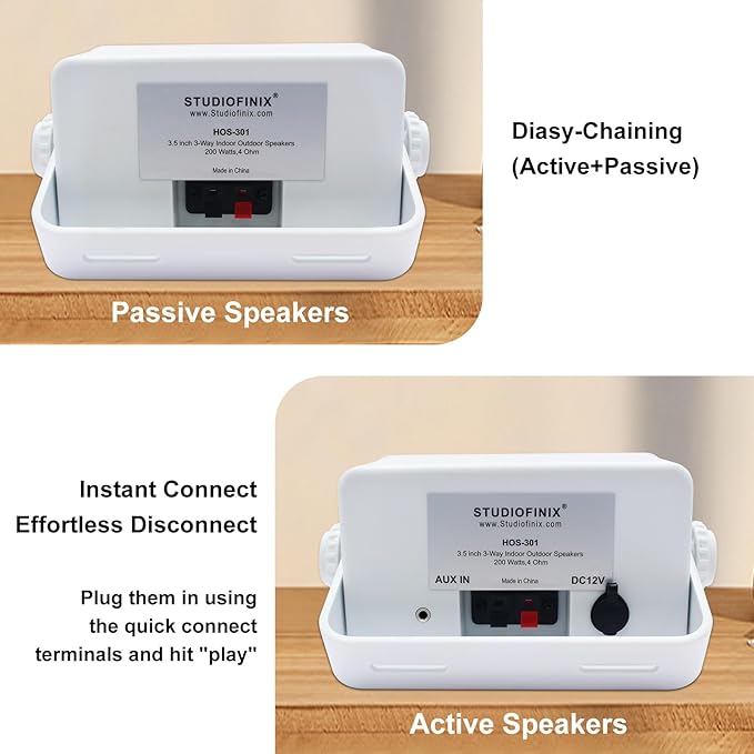 STUDIOFINIX 3.5 Inch Outdoor Bluetooth Speakers Waterproof Wired,3 Way 200W Upgrade Premium Wall Mount Speakers,Ideal use in Patio,Deck, Indoor Outdoor（White）