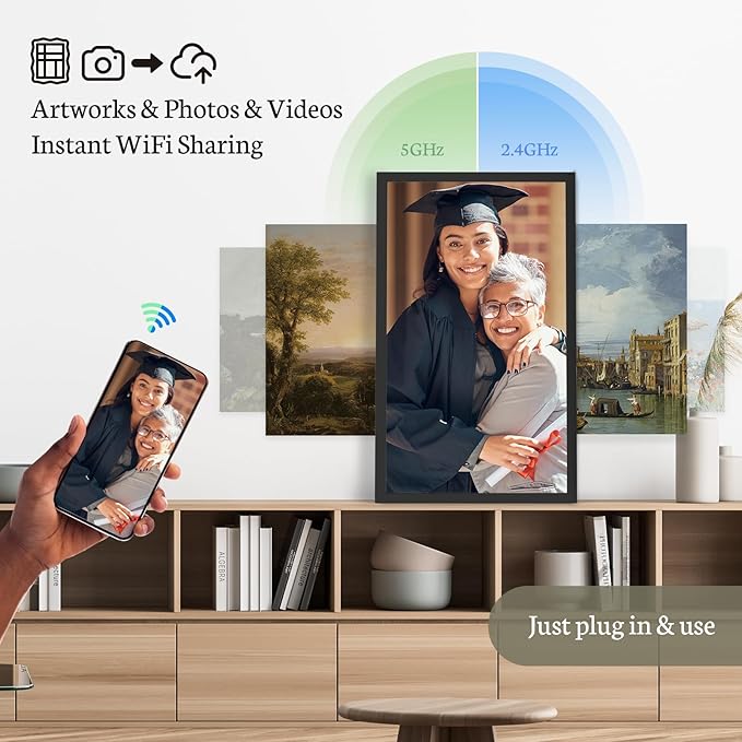 BSIMB Large Digital Picture Frame 32 Inch, 64GB 1920x1080 FHD WiFi Digital Photo Frame Electronic Display, Wall Mount Included, Share Pictures/Videos via App Easy Setup Gifts for Mom(Non-Touch), Black