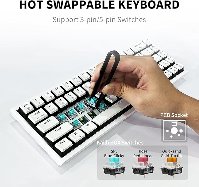 Hexgears X1 Pro Wireless Mechanica Keyboard, Hot-swappable Linear Switch Gaming Keyboard Bluetooth/2.4G/USB-C Mini Compact with Wrist Rest - White