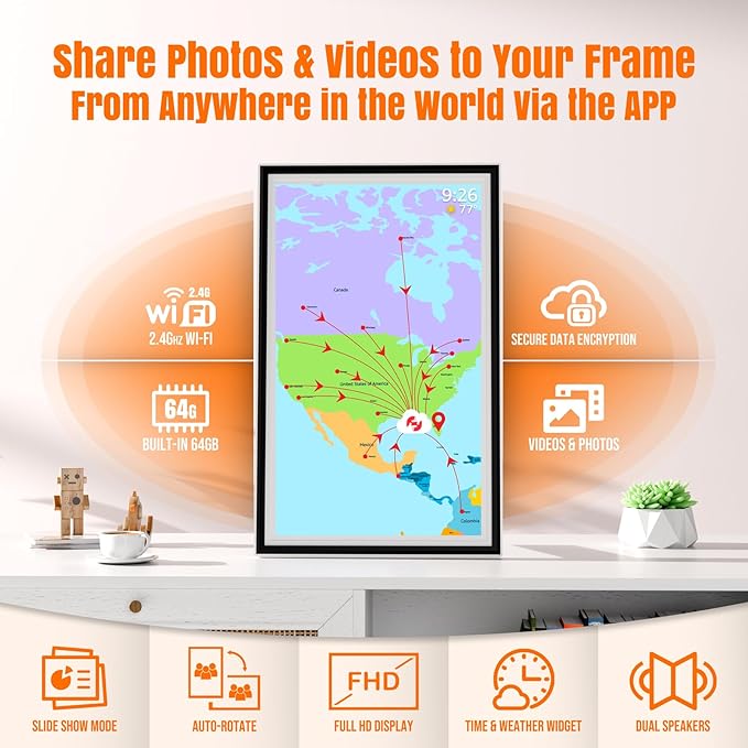 Smart WiFi Digital Picture Frame - 15.6-inch Full HD Touchscreen, 64GB Electronic Photo Frame Wall Mountable for Home Decor, Supports USB&SD Card, Share Precious Memories via Frameo App Anywhere
