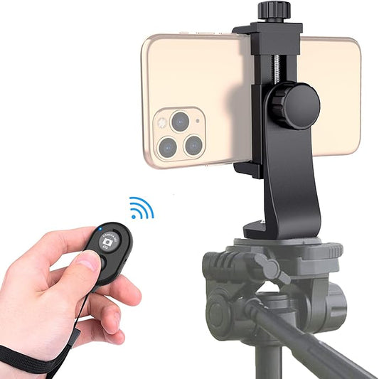 Universal Phone Tripod Mount Adapter with Ｗireless Camera Remote , Cell Phone Holder with Adjustable Clamp for Selfie Stick Monopod Compatible with iPhone, Samsung and so on , Wrist Strap Included