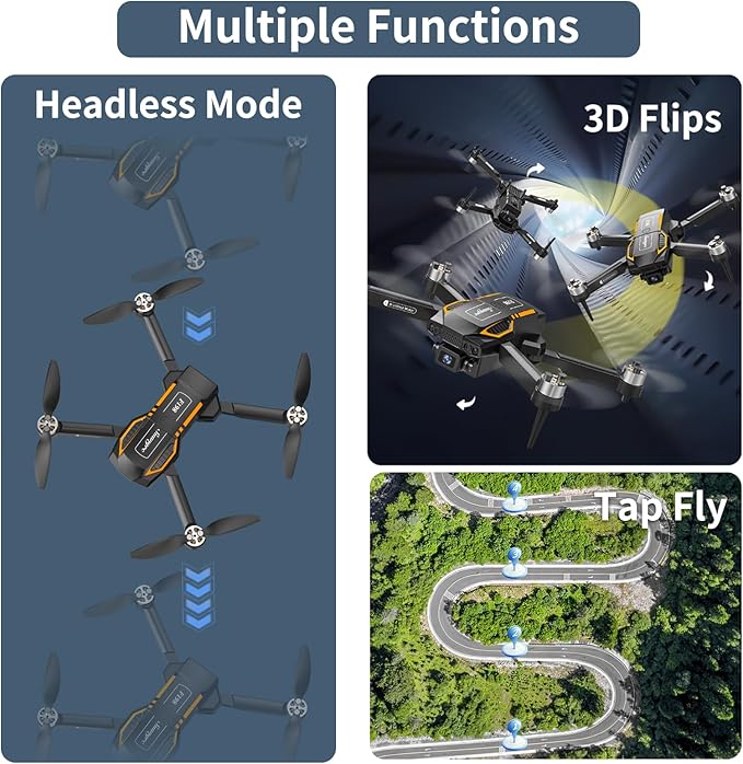 F198 Drone with Dual Camera, 720P HD 90° Adjustable Lens, Quadcopter Dual Camera, WiFi APP, 3D Flip, Auto Hold, Optical Flow Positioning, Foldable Drone for Adult Beginners