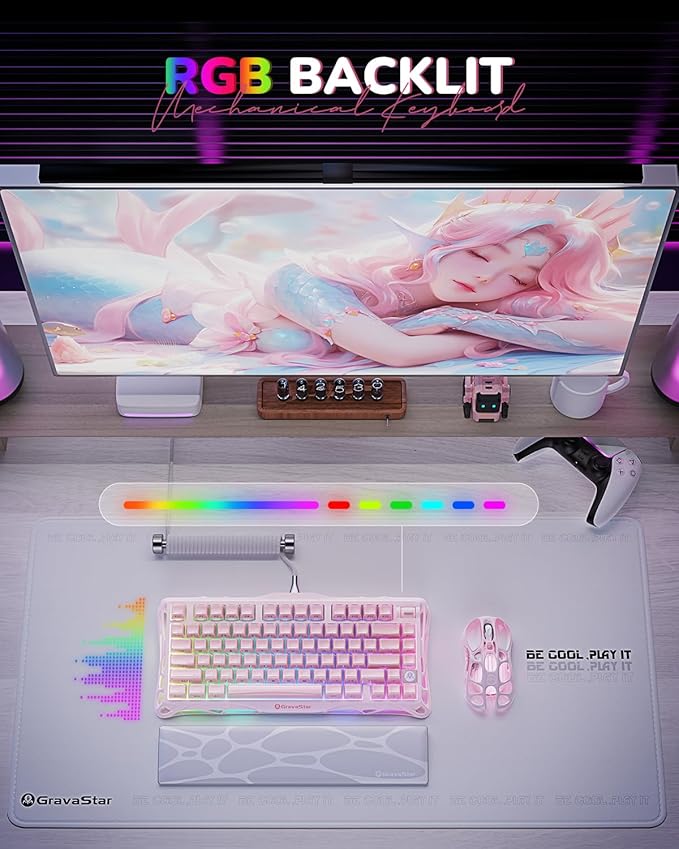 GravaStar Mercury K1 75% Pink Wireless Keyboard, Aluminum Alloy Exoskeleton Design Mechanical Gaming Keyboard, Gasket Hot-Swap Socket, Linear Switches, RGB Backlit