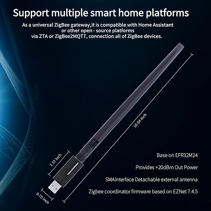Zigbee 3.0 USB Dongle Gateway, EFR32MG24 Chip, Compatible with Home Assistant, ZHA and Zigbee2MQTT, Works with OpenHAB, Smart Home USB Zigbee Coordinator