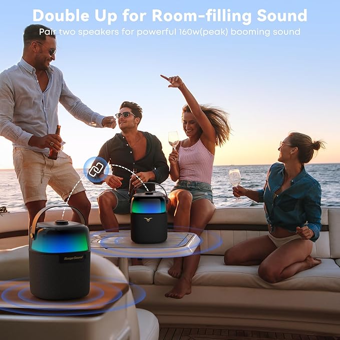 Bluetooth Speaker, Portable Wireless Speaker with 80W Peak Power, Enhanced Bass/Treble, TWS Pairing, 360-Degree LED Lighting for Home, Outdoor, Beach Party, Supports USB/AUX/6.35mm Jack/FM Integration