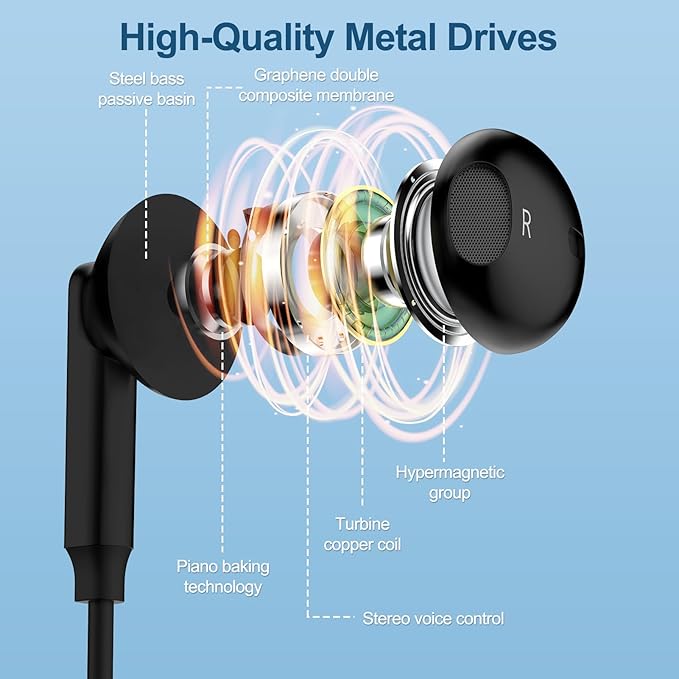 Type C Earbuds Wired Earphones Wired Headphones USB C for Samsung Galaxy A17/A16 5G/S25 FE/S25 Ultra/S25 Plus/S24FE/S23FE/A56/A36/S22, iPhone 17/16e/16 Plus/Pro Max, Pixel 9, with Mic&Remote Control