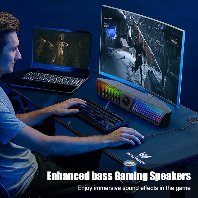 PC Speakers, Smalody Computer Speakers for Desktop Gaming Monitor with Bluetooth/Microphone/Lighting Effect, PC Soundbar for Desktop Wired USB Powered