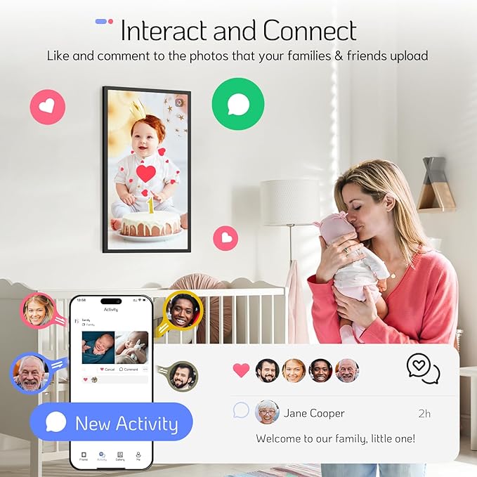 NexFoto 32 Inch Touchscreen Large Digital Picture Frame, 64GB FHD WiFi Digital Photo Frame, Add Photos from Google Photos, Easy to Share Videos, Send Greeting, Gifts for Housewarming, Black