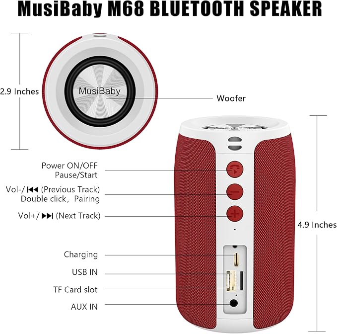 Bluetooth Speaker,MusiBaby Portable Wireless Speakers, Outdoor, Waterproof Speaker with Stereo Sound,Booming Bass,Dual Pairing,Bluetooth 5.3,24H Play,Speakers for Home,Party,Travel,Gifts