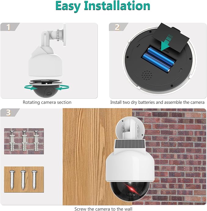 WALI Solar Fake Security Camera, Wireless Dummy Dome Camera Simulated Surveillance Cameras for Home Garden& Business Outdoor/Indoor with Flashing Red LED(DOW-SOL),White