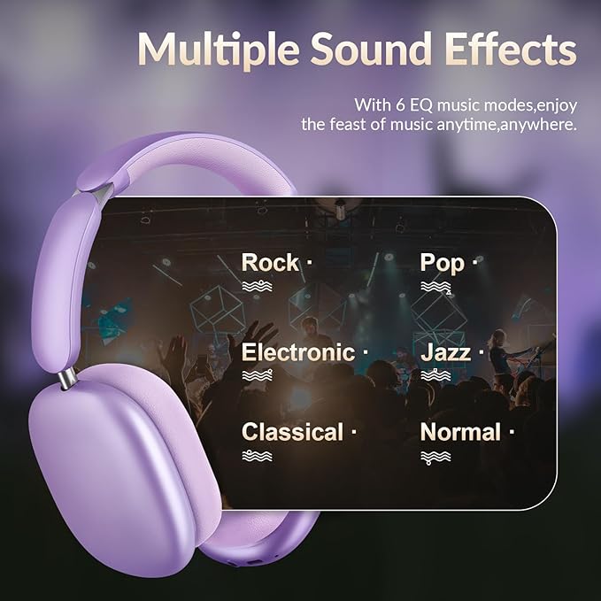 Y02 Active Noise Cancelling Headphones,60H Battery,5 EQ Music Modes,Hi-Res Audio,Deep Bass,Foldable Wireless Over Ear Bluetooth 5.4 Headset,Breathable Leather Earpads (Purple)