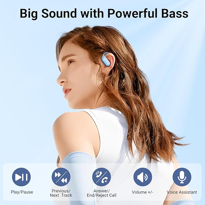 occiam Wireless Earbuds Bluetooth Headphones Ear Buds 96Hrs Playback Sport Over-Ear Waterproof Wireless Headphones Earphones with Earhooks ENC Mics Clear Call for Sport Running Workout Sky Blue