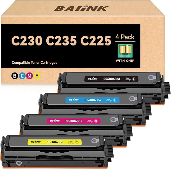 C230 C235 C225 Toner Cartridge (with Chip) Replacement for Xerox C230 C235 C225 006R04383 006R04384 006R04385 006R04386 Compatible with Xerox C230DNI 235DNI Printers