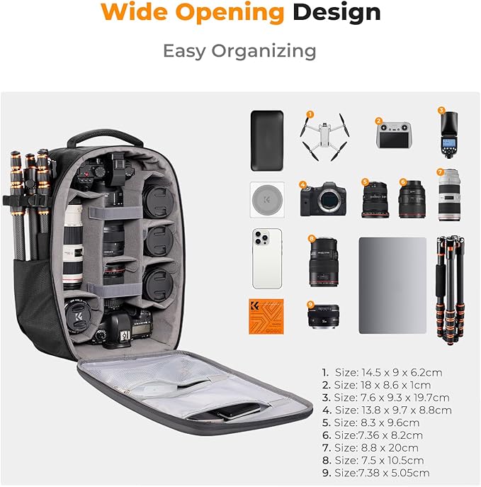 K&F Concept Camera Backpack,Hardshell Photography DSLR Camera Bag with 15-15.6 Inch Laptop Compartment Waterproof Hard Shell Camera Case Compatible with Canon/Nikon/Sony/DJI Mavic Drone