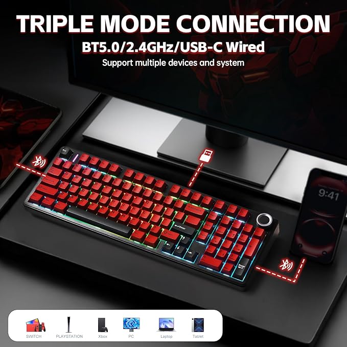 x Aula F99 Pro Keyboard, Wireless Mechanical Keyboards Gaming Hot Swappable Custom Creamy Keyboard 96% Gasket Tri-Mode BT5.0/2.4GHz/USB-C,RGB Backlit PC Gaming Keyboards,Pre-lubed Ice Vein Switch