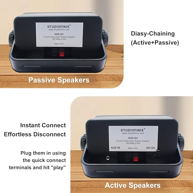 STUDIOFINIX 3.5 Inch Outdoor Bluetooth Speakers Waterproof Wired,3 Way 200W Upgrade Premium Wall Mount Speakers,Ideal use in Patio,Deck, Indoor Outdoor（Black）