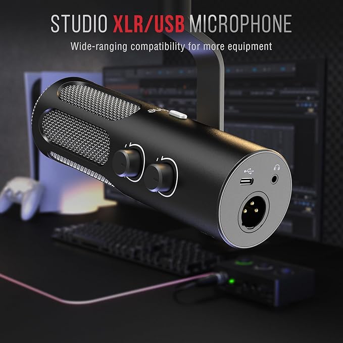 FIFINE XLR/USB Podcast Dynamic Microphone for Streaming, Studio XLR Microphone, PC Streamer Mic All Metal with Mute Button, Headphone Jack, for Vocal Voice Over Music Recording-AmpliTank Tank3