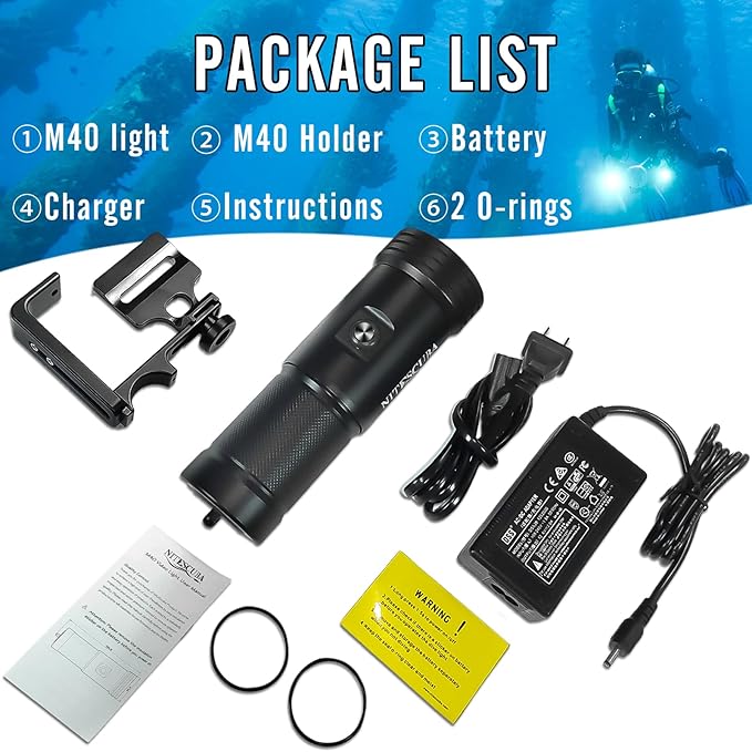 Scuba Diving Flashlights 4000 Lumen IP68 Waterproof Underwater Light for 100m/330ft CRI=90 Underwater Photography with Adjustable Handle
