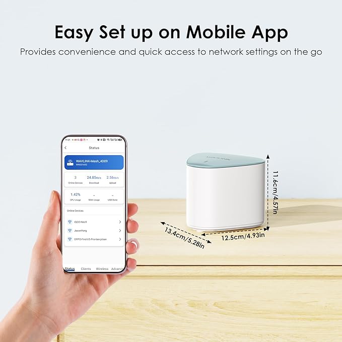 Wavlink Whole Home Mesh WiFi System, Dual-Band, 2.4GHz/300Mbps+5GHz/1733 Mbps, Up to 5,000 Sq.ft. Coverage, AC2100 WiFi Router and One Extender, 2-Pack