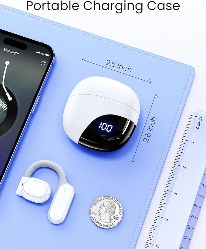 TAGRY Open Ear Earbuds Wireless Bluetooth Headphones 80Hrs Playtime Ear Buds with Earhooks IPX7 Waterproof Touch Control Earphones Sport Headsets for Workout Running White