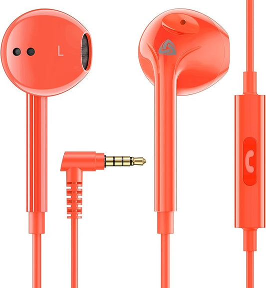 LUDOS Zenith Wired Earbuds in-Ear Headphones, 2 Years Warranty, Earphones with Microphone, Corded for 3.5mm Jack Ear Buds for iPhone, Samsung, Computer, Laptop, Kids, School Students, Woman - Coral