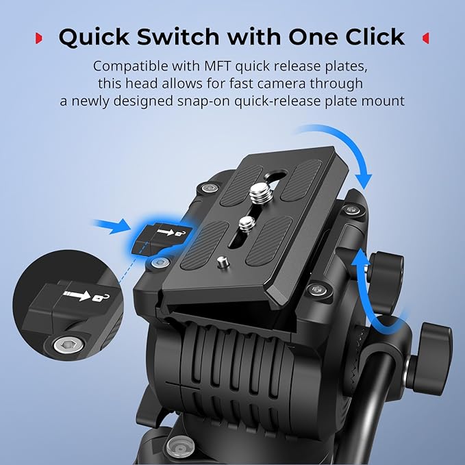 SMALLRIG 73''/186cm Heavy Duty Aluminum Alloy Video Tripod, Max Load 8kg (18lbs), Fluid Head with +85° to -78 Tilt Range, Compact Travel Tripod Weight 3.1kg(6.8lbs), Folded Height 88cm, AD-14-5440