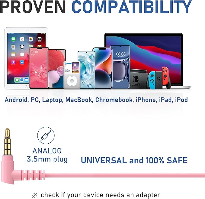 LUDOS FEROX Wired Earbuds in-Ear Headphones, 5 Years Warranty, Earphones with Microphone, Noise Isolation Corded for 3.5mm Jack Ear Buds for iPhone, Samsung, Laptop, Kids, School Students - Pink