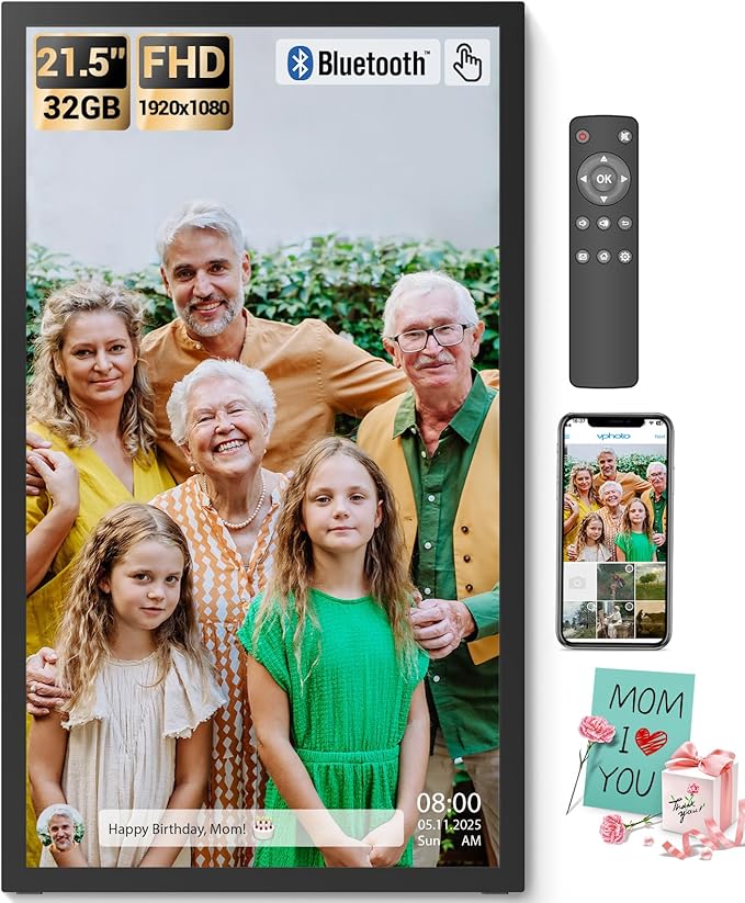 BSIMB Large Digital Picture Frame 21.5 Inch, Touchscreen 1920x1080 FHD WiFi Digital Photo Frame Electronic 32GB Remote Control, Share Pictures/Videos via App/USB/SD Easy Setup Gifts for Mom, Black