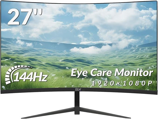 ZZA 27 Inch Curved Monitor with 1920 * 1080P|100Hz/120Hz/144Hz Computer Monitor 27 inch with HDMI *1,VGA*1 and Tilt Adjustable,VESA Compatible Eye Care PC Office Monitor for Working and Gaming