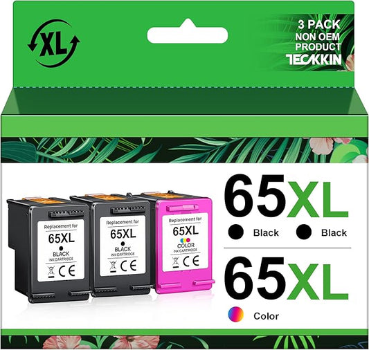 65XL Ink Cartridges Black/Color Combo Pack (3 Pack) Replacement for HP Ink 65 65XL for DeskJet 3755 3772 3700 3752 3722 2600 2622 2652 Envy 5055 5000 5070 5014 5052 Printer (2 Black, 1 Color)