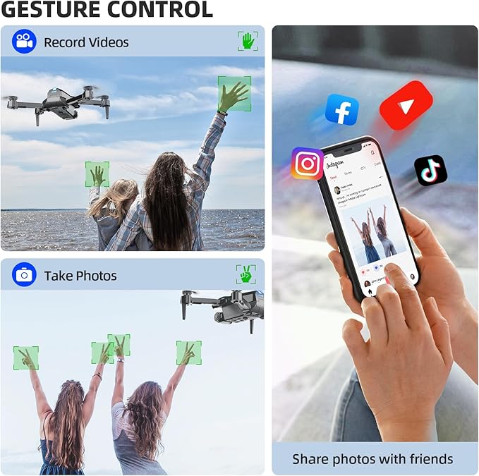 Drone with Camera 1080P HD FPV Foldable Mini Drone for Beginners Kids Adults, Drone with One Key Take Off/Landing, Gesture Selfie, Altitude Hold, 3D Flip, Easy to Fly, 2 Batteries, Toys for Boys Girls