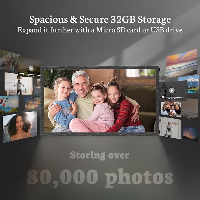 BSIMB Large Digital Picture Frame 21.5 Inch, 1920x1080 FHD WiFi Digital Photo Frame Electronic 32GB Remote Control, Share Pictures/Videos via App/USB/SD Easy Setup Gifts for Mom(Non-Touch), Black Wood