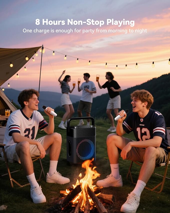 Portable Bluetooth Speaker with Light, Waterproof Karaoke Machine for Adults & Kids, Loud Sound and Deep Bass, Up to 8H Playtime, Support Bluetooth/AUX/USB for Home, Party, Outdoor and Travel