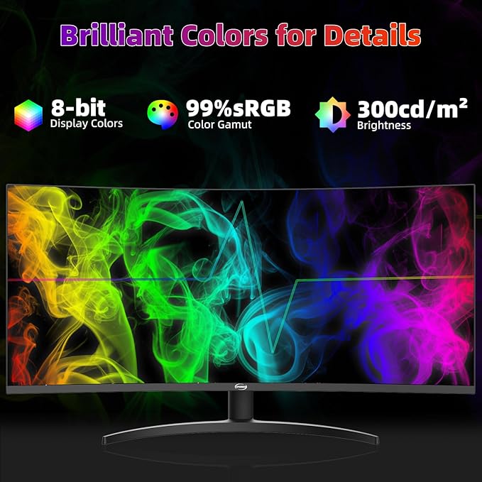 34 Inch 4K Curved Gaming Monitor, (3440x1440) 165Hz VA Panel Ultrawide Computer Monitor, HDR400, 1500R, FreeSync HDMI/DP and Built-in Speaker VESA 100 x 100mm