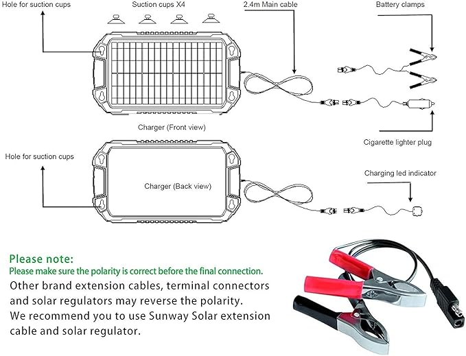 Sunway Solar Car Battery Trickle Charger & Maintainer 12Volt 8W Solar Panel Power Charger kit Portable Waterproof for Automotive RV Marine Boat Truck Motorcycle Trailer Tractor Powersports Snowmobile