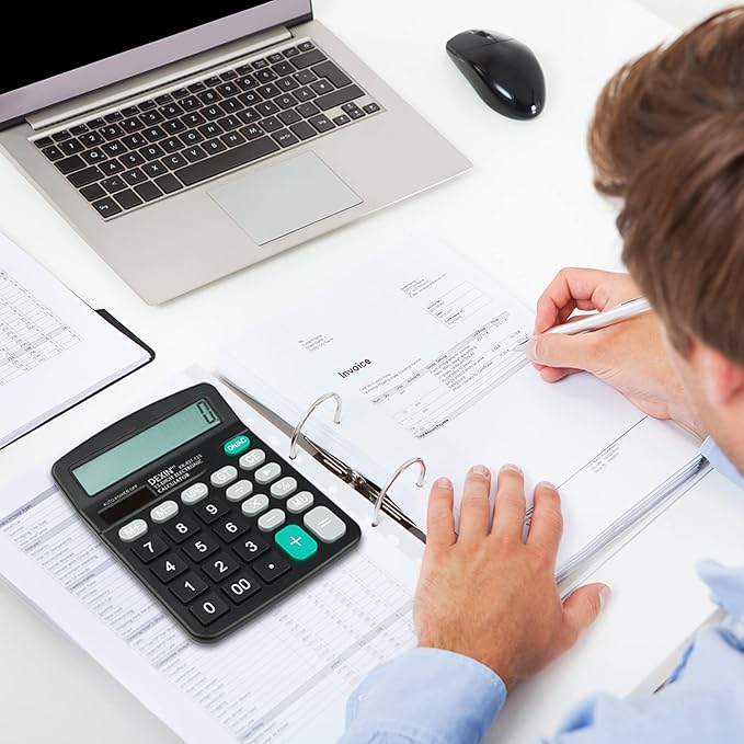 Desk Calculator, Envysun 12-Digit LCD Display Office Calculator – Dual Power, Compact and Lightweight, Easy-to-Read Display, Durable for Business, School, and Home (Gray)