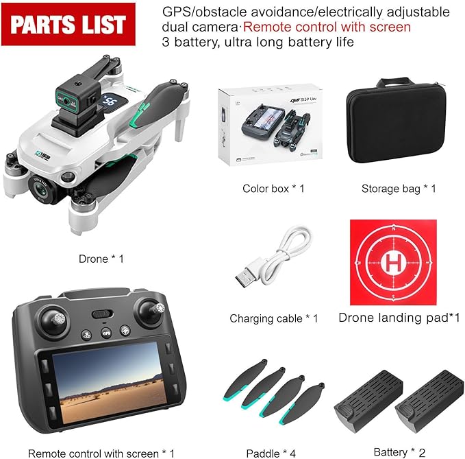 Drone with Camera 4k, GPS HD Drones for Adults, Remote Controller with Screen, Obstacle Avoidance, Brushless Motor FPV, 5G Transmission, 2 Battery, Professional (2 Battery+White)