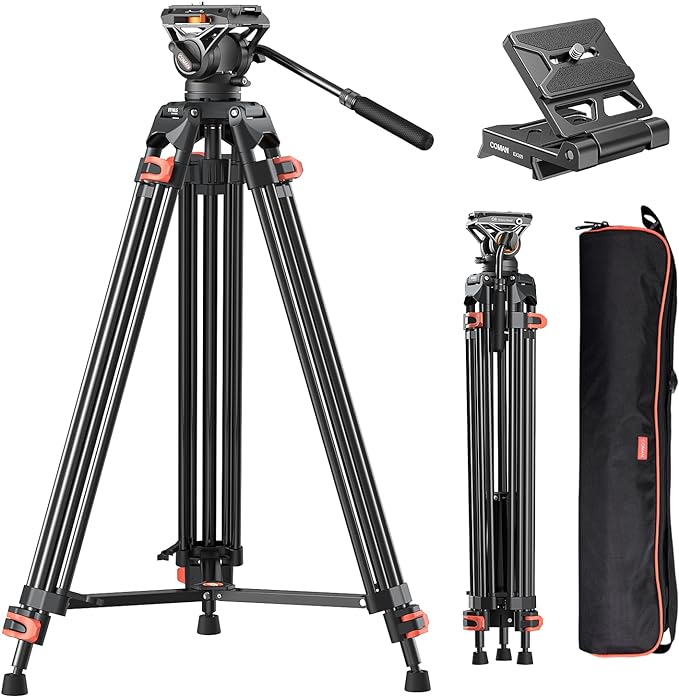 COMAN Camera Tripod, Heavy Duty Tripod for Camera with 72" Aluminium and 360 Degree Fluid Head for Canon Nikon DSLR Camcorder Video Shooting