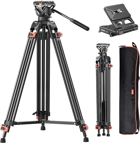 COMAN Camera Tripod, Heavy Duty Tripod for Camera with 72" Aluminium and 360 Degree Fluid Head for Canon Nikon DSLR Camcorder Video Shooting