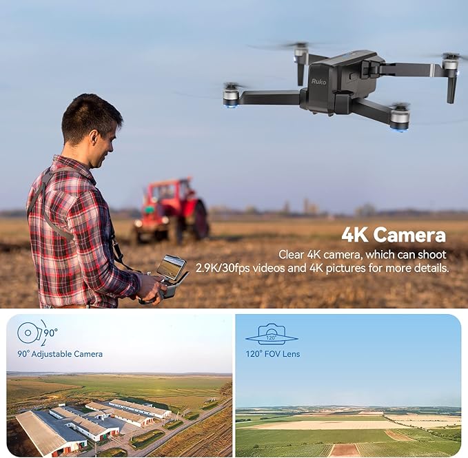 Ruko F11PRO Drones with Camera for Adults 4K UHD Camera, 60 Mins Flight Time with GPS Auto Return Home, Brushless Motor, Black (with Carrying Case)