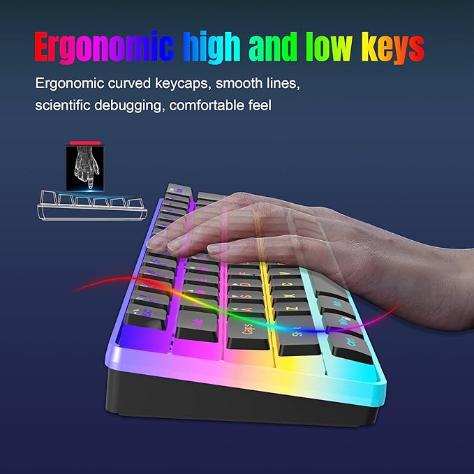 Snpurdiri 60% Wired Gaming Keyboard, Pudding Keycaps with Translucent Layer,RGB Ultra-Compact Mini Keyboards, Waterproof Small 61 Keys Keyboard for Office/Gaming(Black)