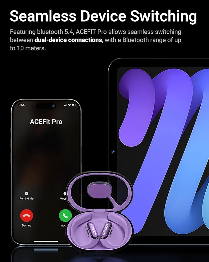 ACEFAST AceFit Pro Open-Ear Headphones, Night Safety Mode for Sports, Powerful Bass, 7.6g Ultra-Comfort, Bluetooth 5.4, 30H Playtime with Digital Display, IP54 Sports Earbuds for Running & Workouts