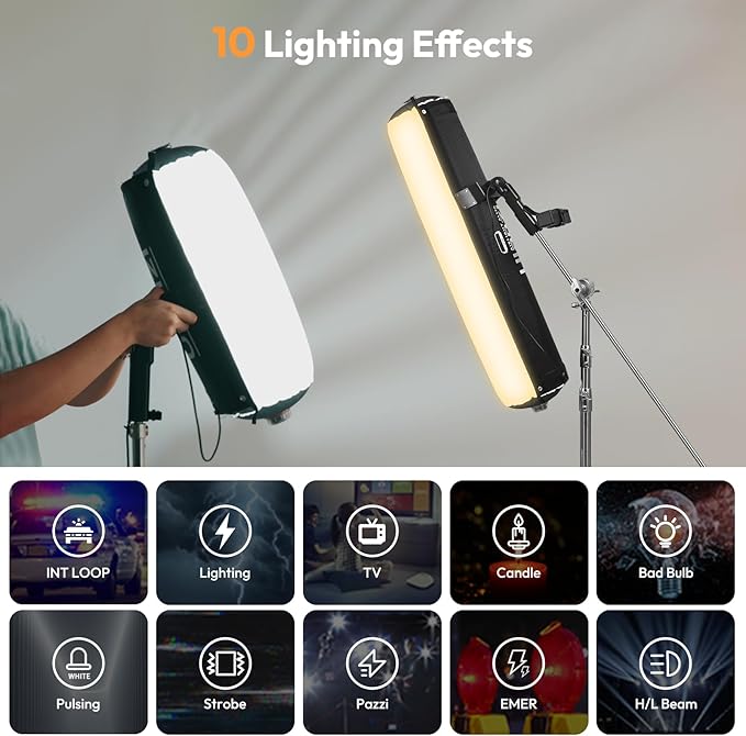 Ulanzi AL120 Inflatable Tube Light - 120W LED Video Light with Remote, 2700K-6500K CRI≥96 10 Effects Bi Color Portable Soft Box Light Fill Light for Photography/Video/Photo/Live Stream/YouTube