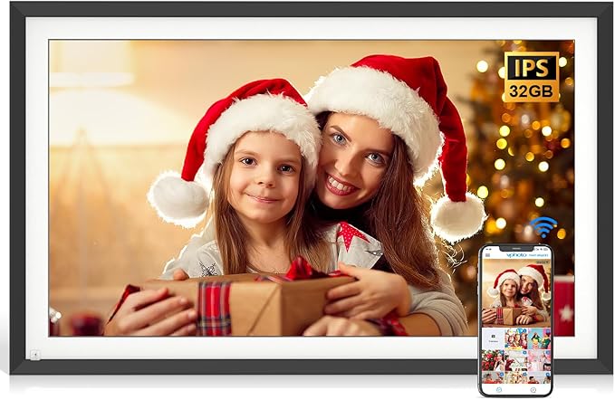 15.6" Large-Digital-Picture-Frame WiFi Photo Frame - 32GB Digital Frames Load from Phone,Full Function, Auto-Rotate, Wall Mounted, Easy Setup to Share Photo Video Via App Email, Gift for Grandparents