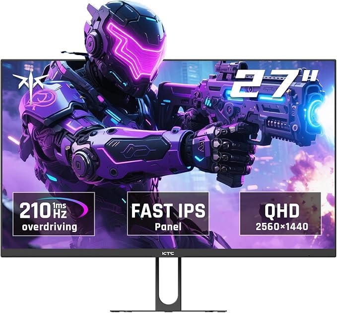 KTC 27 Inch QHD Gaming Monitor, 2K 200Hz Up to 210Hz 1ms Fast IPS Computer Monitor, HDR400, 1440P with Adaptive Sync, Built-in Speakers, HDMI Displayport, Tilt Adjustment, VESA Compatible, H27T22C-3
