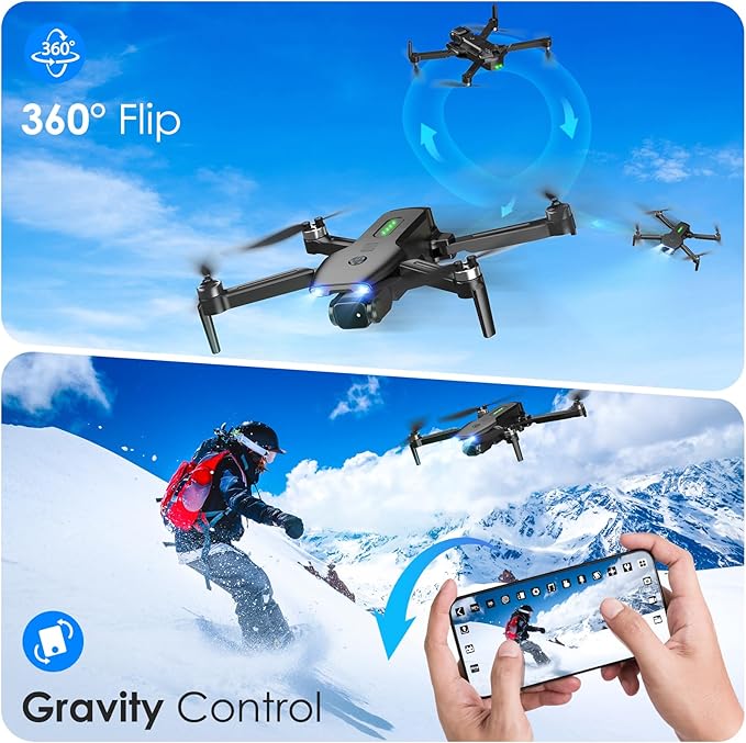 Drone with Camera, 1080P FPV Foldable Drone with Brushless Motor, One Key Take Off/Land, Altitude Hold, 360° Flip, Gravity Control, 2 Batteries, 3 Speeds Mini Drone for Kids Beginners